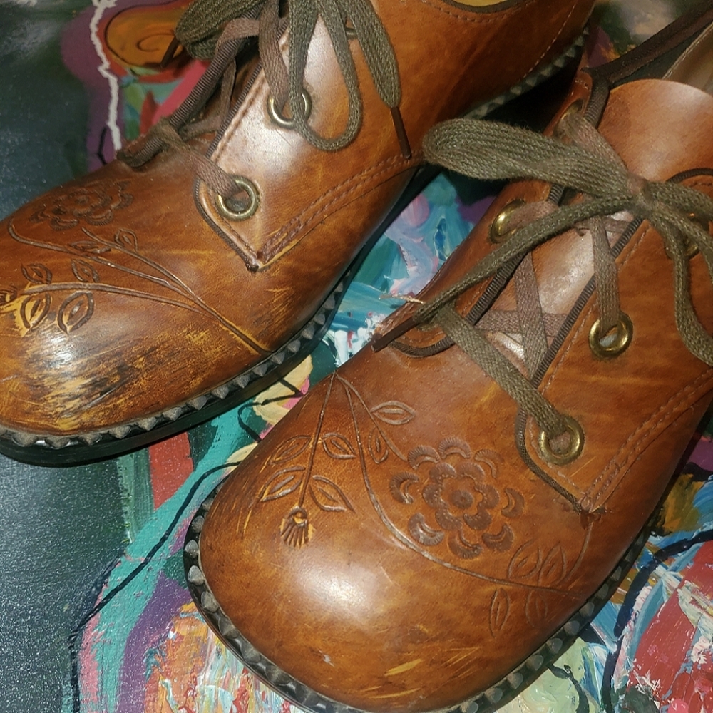 Embossed Leather Block Heel